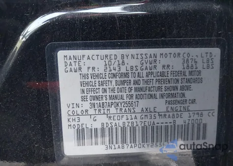 2019 Nissan Sentra S z USA, uszkodzony, nr VIN 3N1AB7AP0KY255617